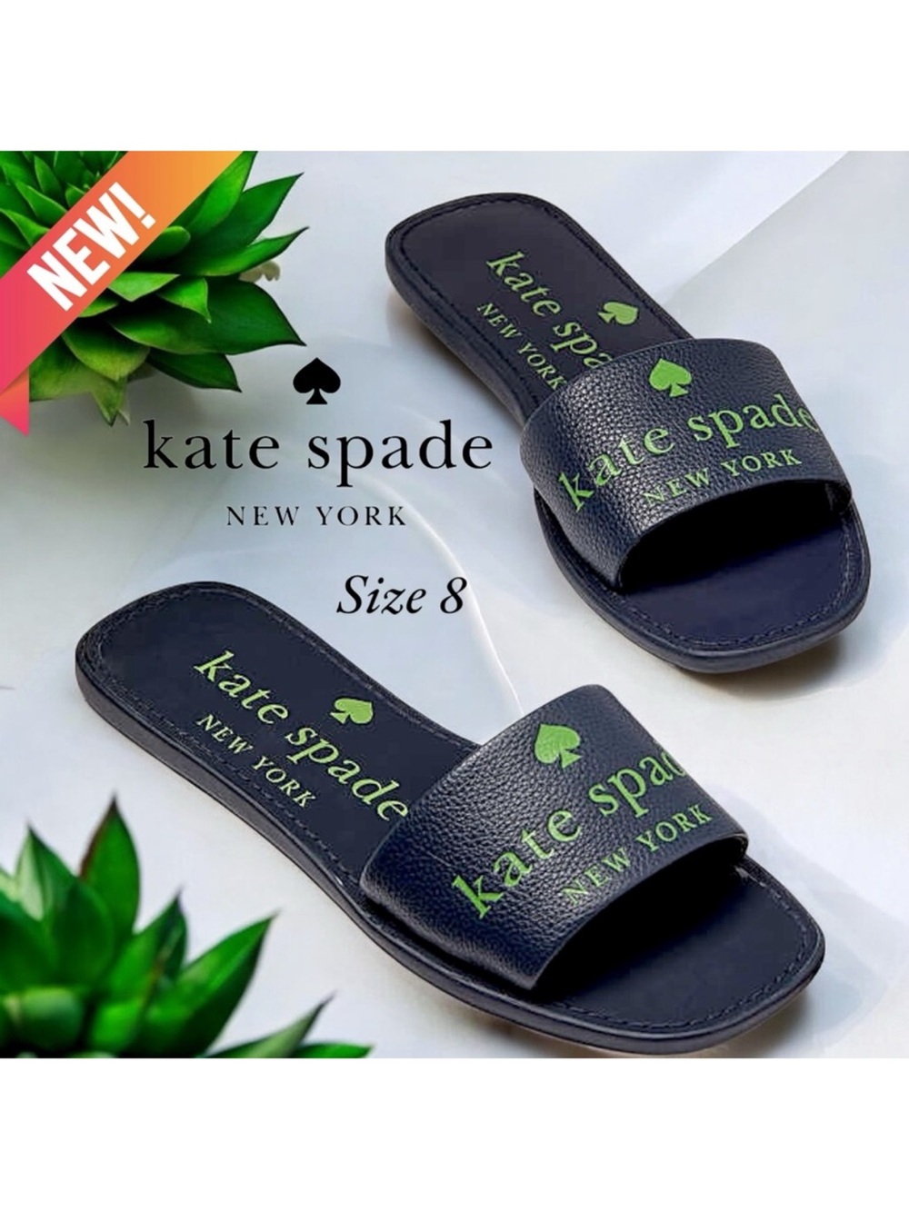 New Kate Spade Peyton Blazer Blue/ Turtle Green Peyton Sandals Beach Size 8 NEW